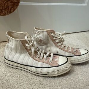 Converse Women's High-Top Sneakers - Cream and Pink Stripes